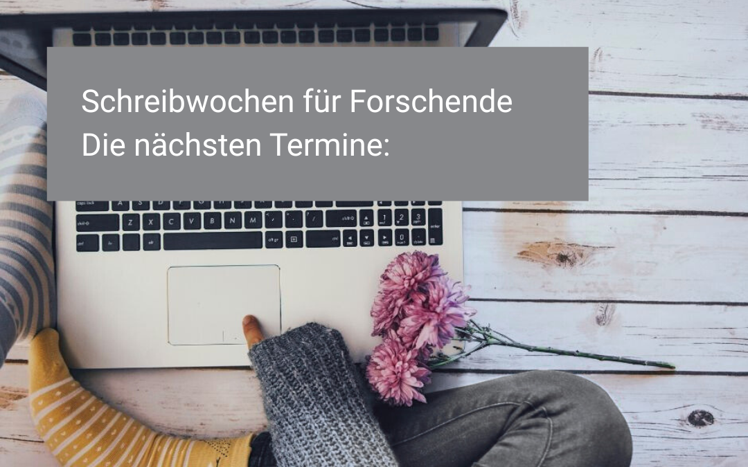 Schreibwoche für Promovierende: Kalenderblätter mit hervorgehobenen Zahlen und ein Banner mit „Schreibwoche“.